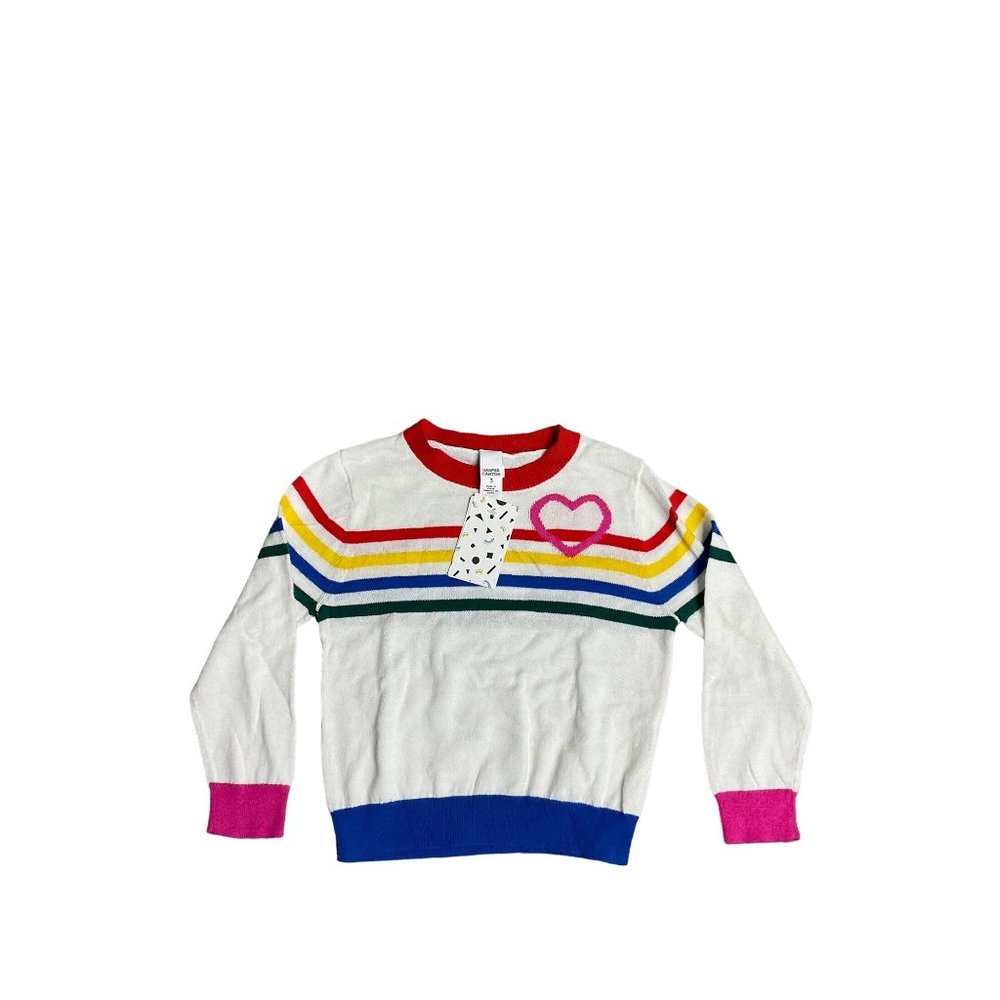Harper Canyon Sweater Toddler Girls 3 White Rainbow Striped Heart Pullover